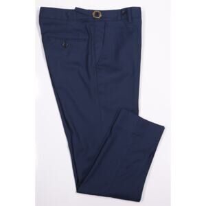 Custom Tailored Blue Woven Flat Frt Slim Side Buckle Dress Pants Trousers 30x26